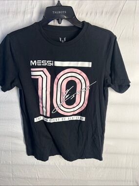 Messi Kids Short Sleeve Black Tee with Pink '10' Graphic